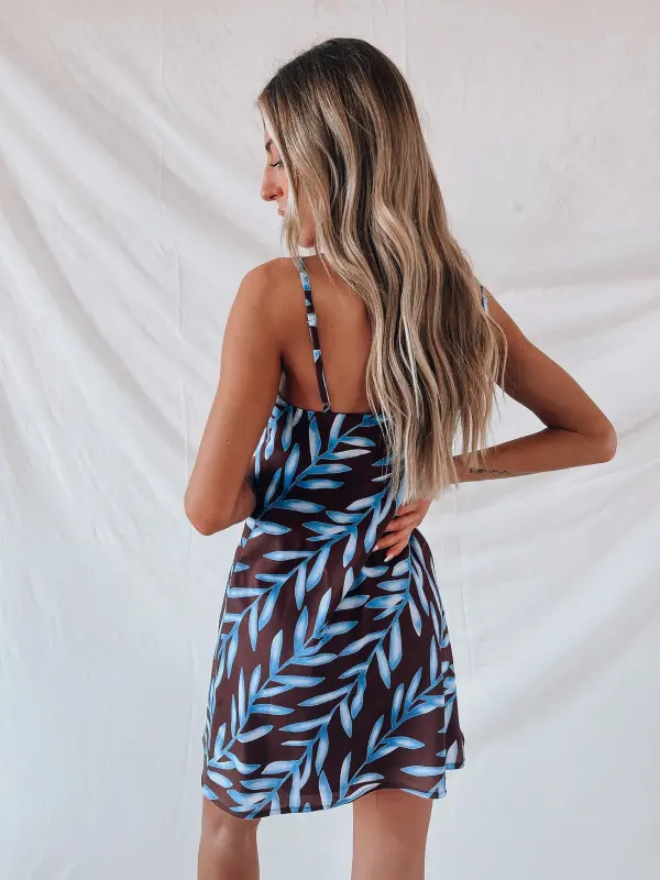 Capella Leaf Print Silk Dress-55919