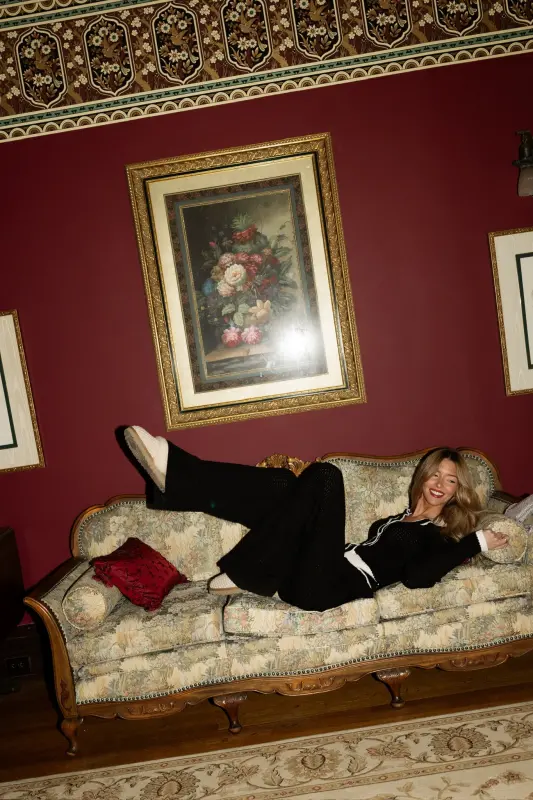 Contrast Knit Pants in Black/Cream