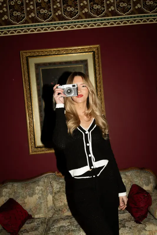 Contrast Knit Pants in Black/Cream